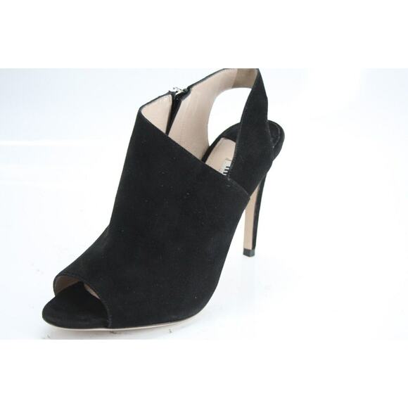 Miu Miu Black Suede Peep Toe Slingback Heel Pumps - Picture 3 of 12